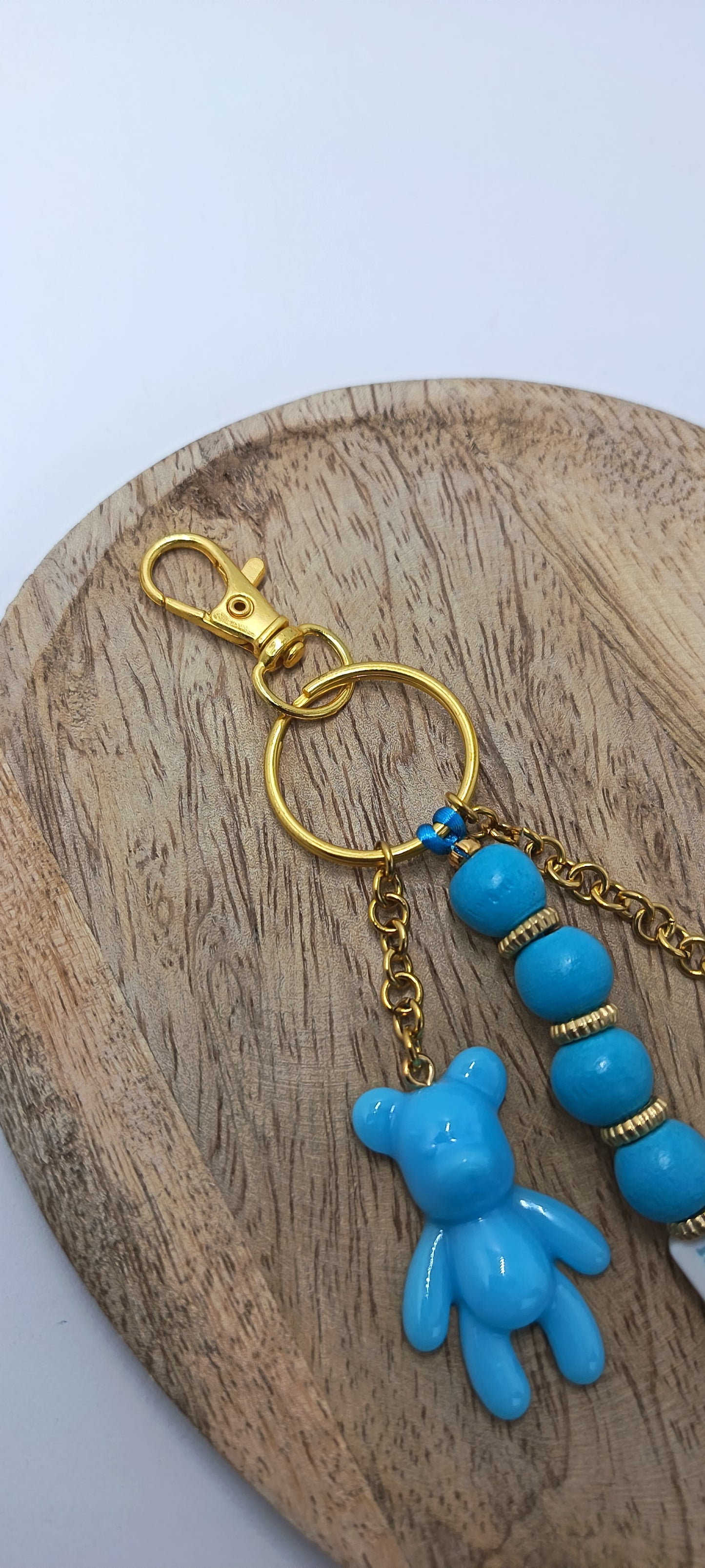 Bijou de sac porte clé bleu et doré Happy Teddy