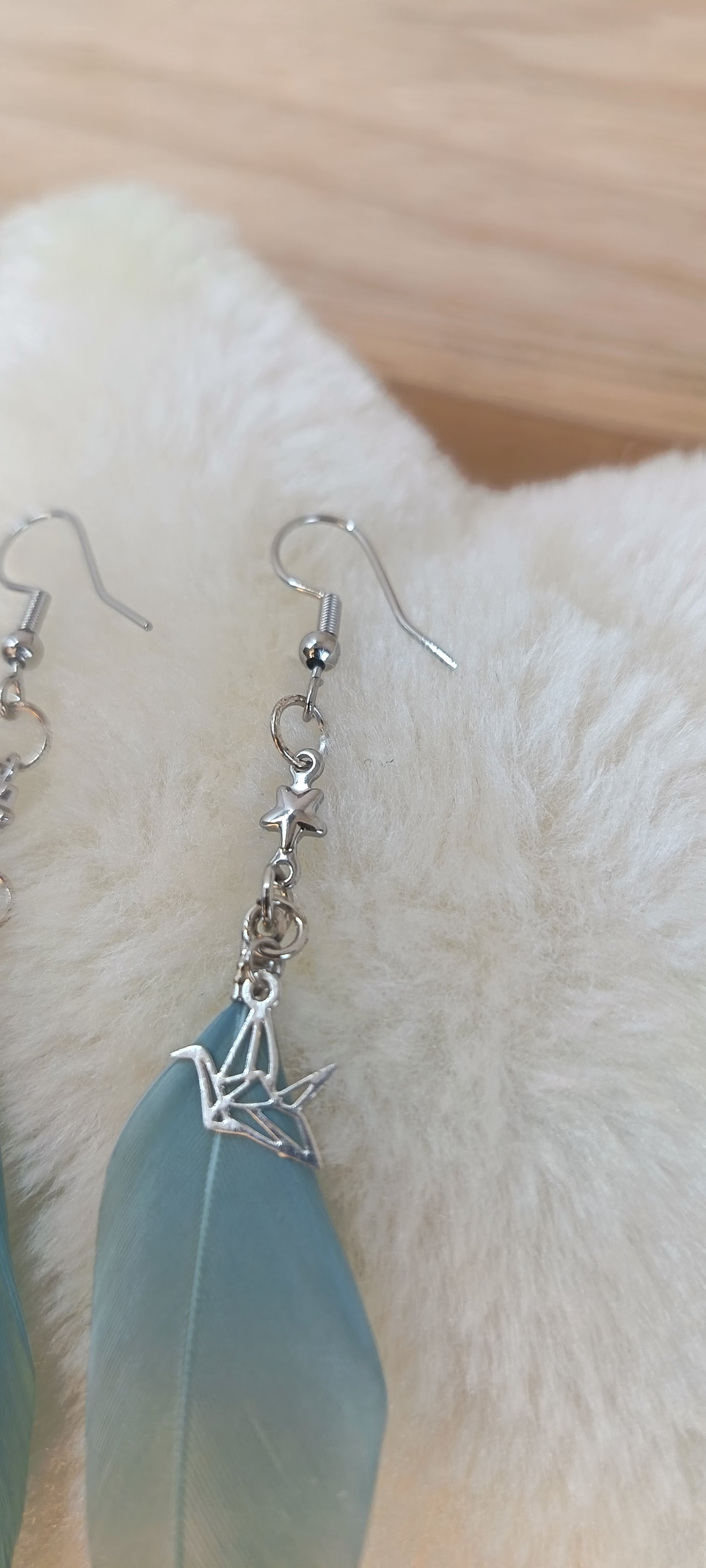 Boucles d'oreilles plume et origami SIXTINE