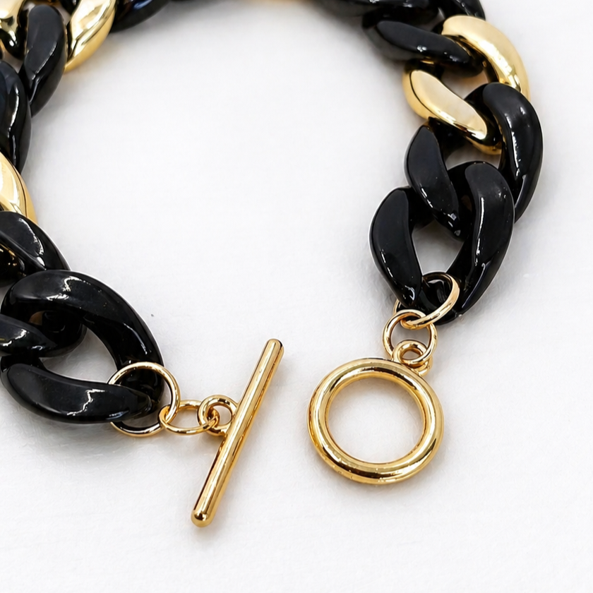 Bracelet maillons noir et doré MAYANE
