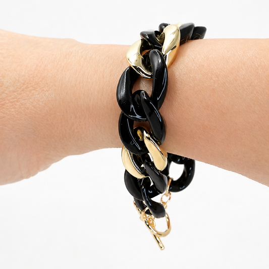 Bracelet maillons noir et doré MAYANE