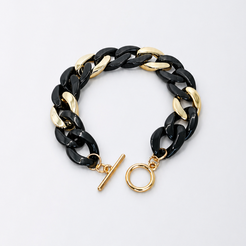 Bracelet maillons noir et doré MAYANE