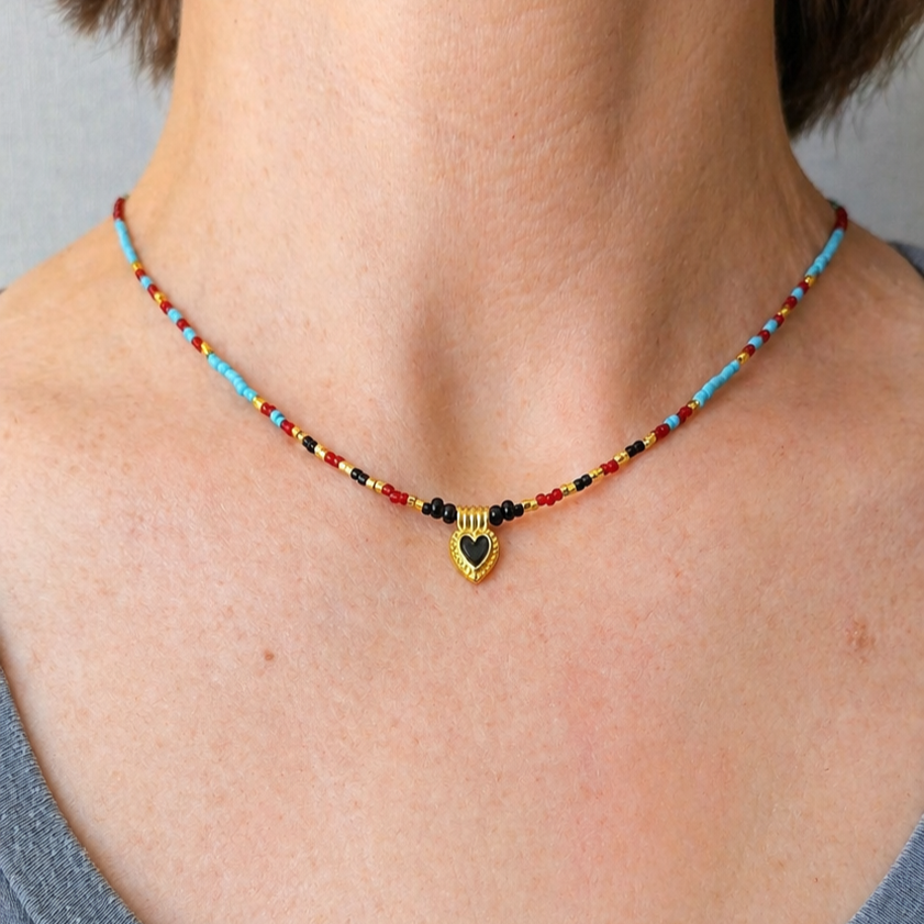 Collier ras du cou perles et cœur doré JUDITH